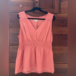 Banana Republic 100% Silk Smocked Waist Peplum Blouse Top Coral Pink, Size XL